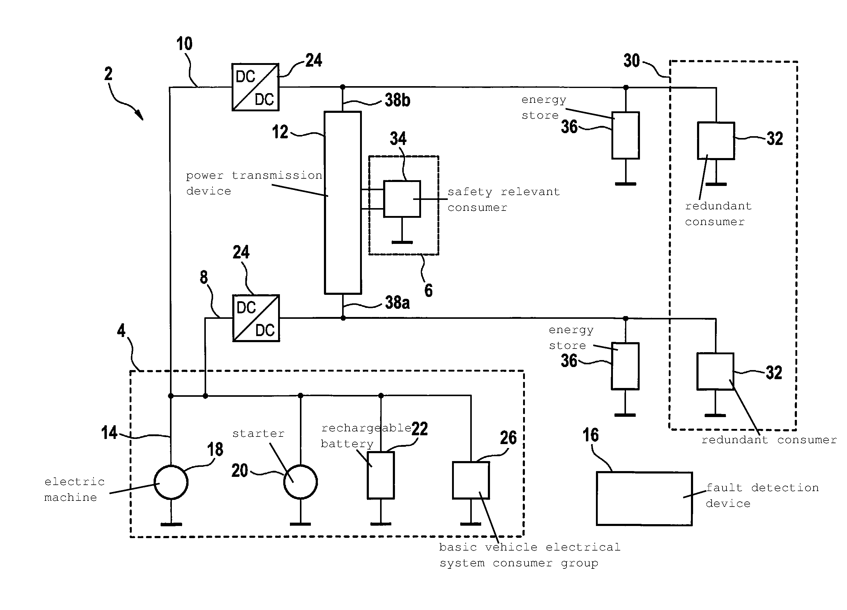 Power transmission device and vehicle electrical system