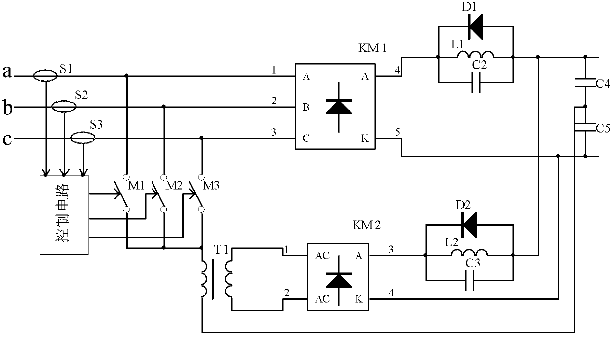 Three-phase rectifier circuit with low harmonic wave continuous input current