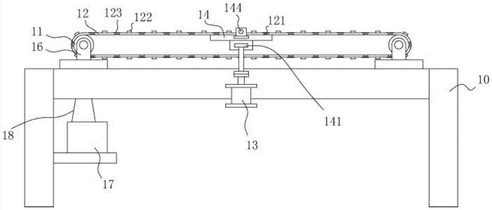 A conveying mechanism for a floor solid wood core board grinding device