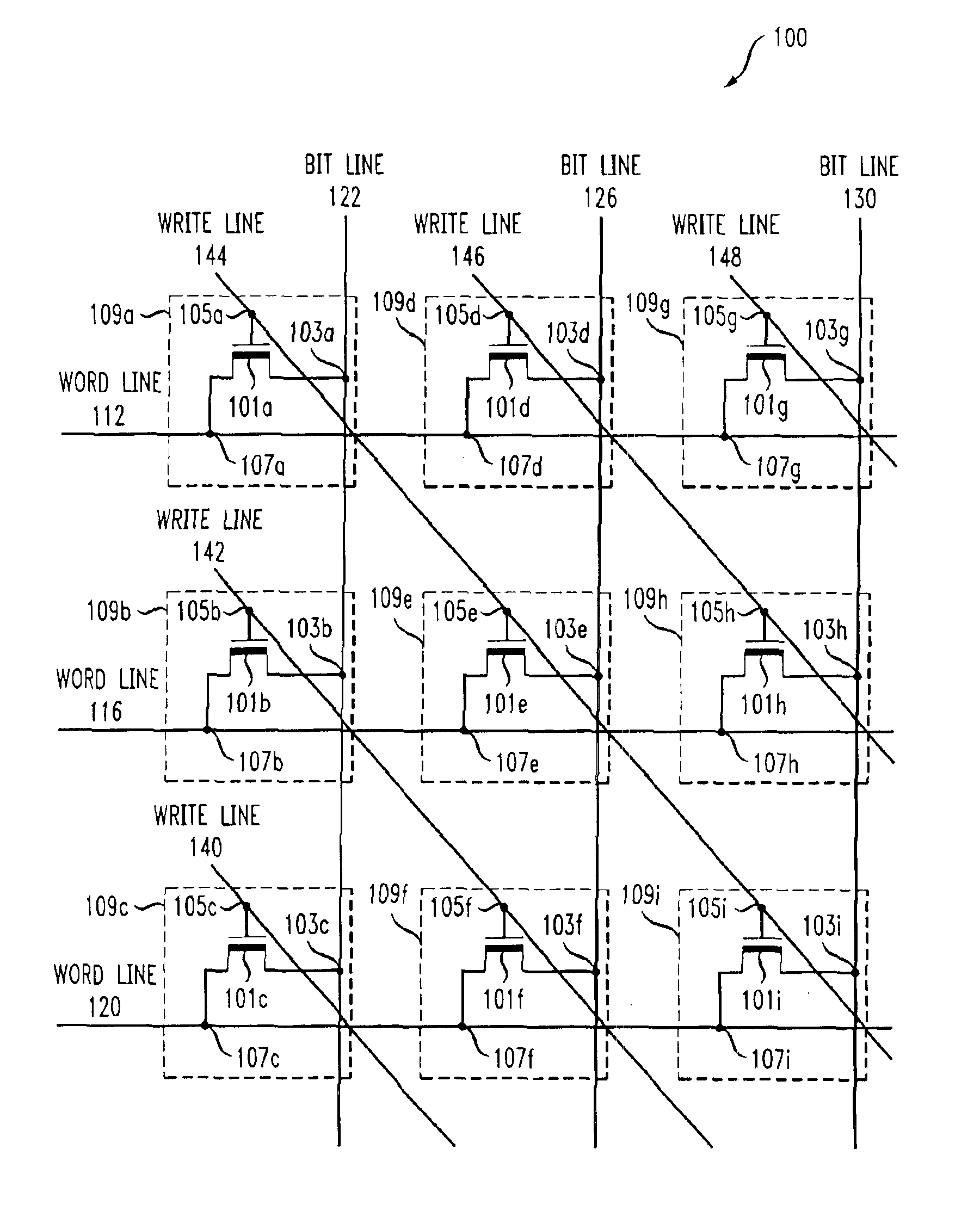 Memory array employing single three-terminal non-volatile storage elements