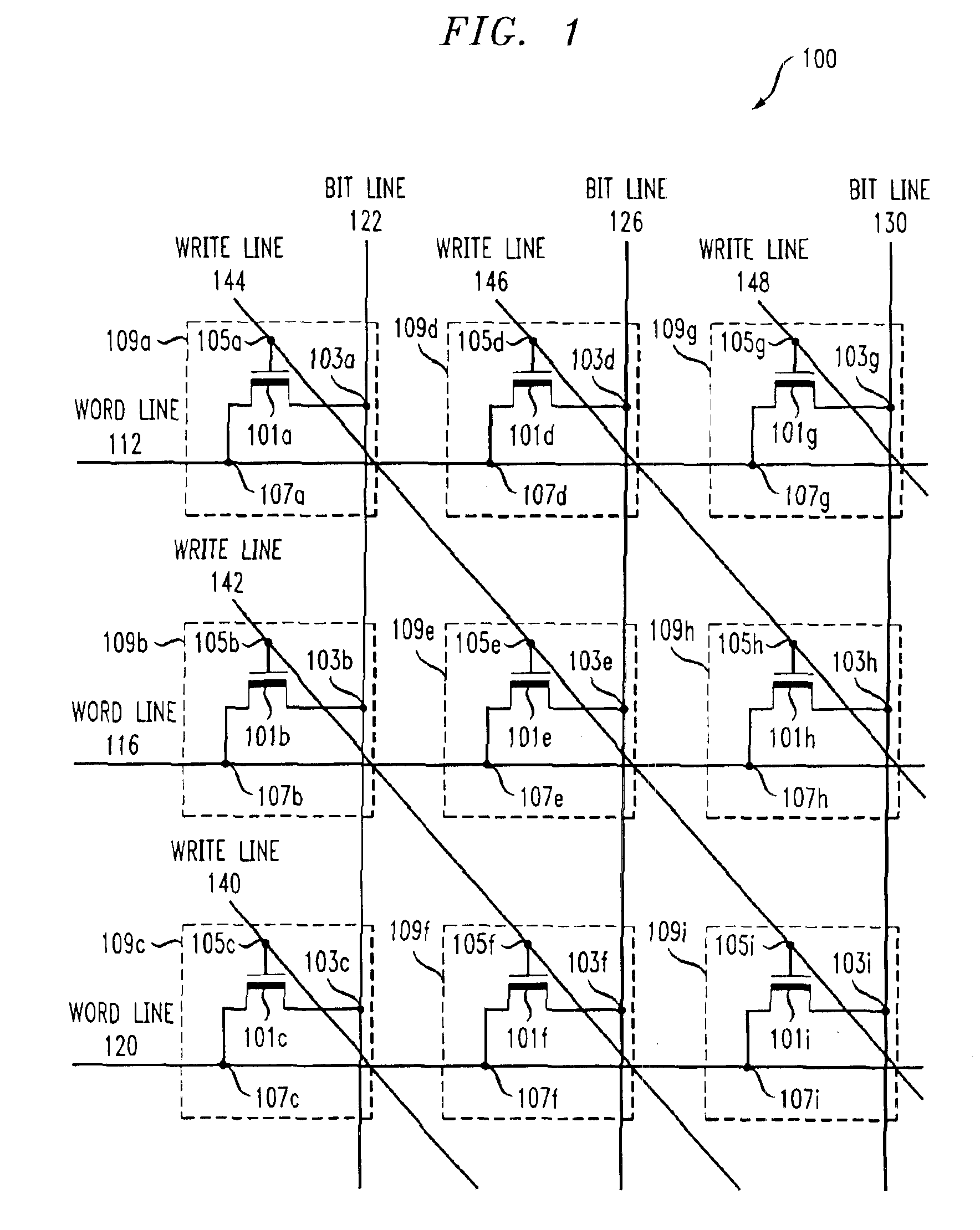 Memory array employing single three-terminal non-volatile storage elements