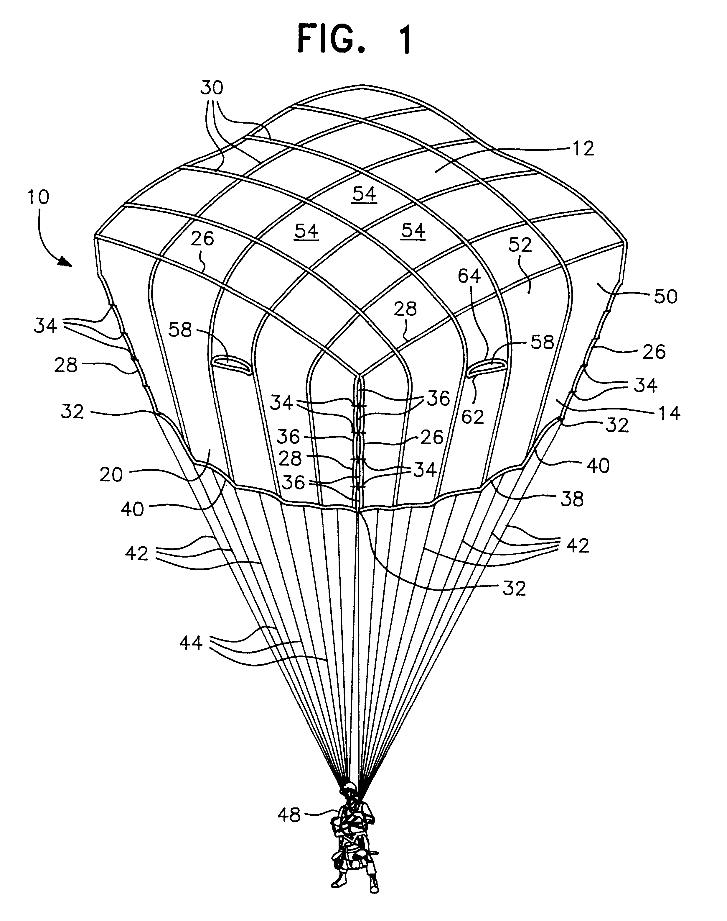 Cruciform parachute with arms attached