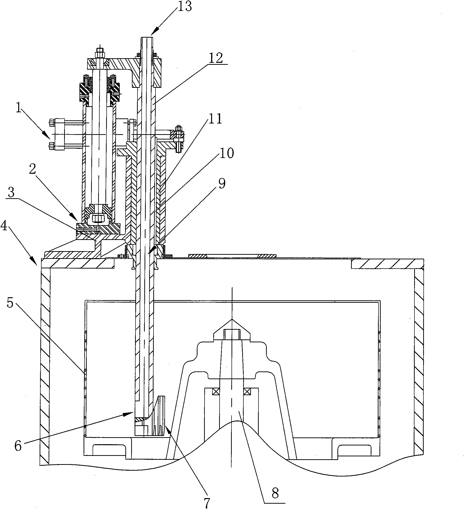 Distributing and discharging device for centrifuge