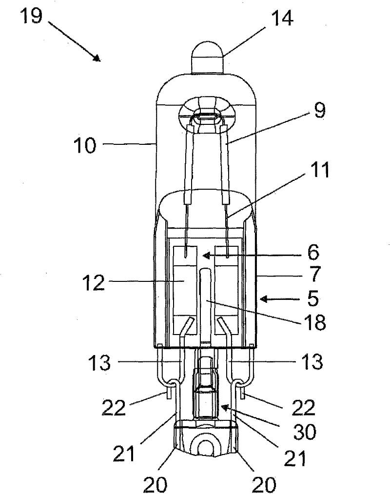 Electric lamp with an outer bulb and a built-in lamp and associated production method