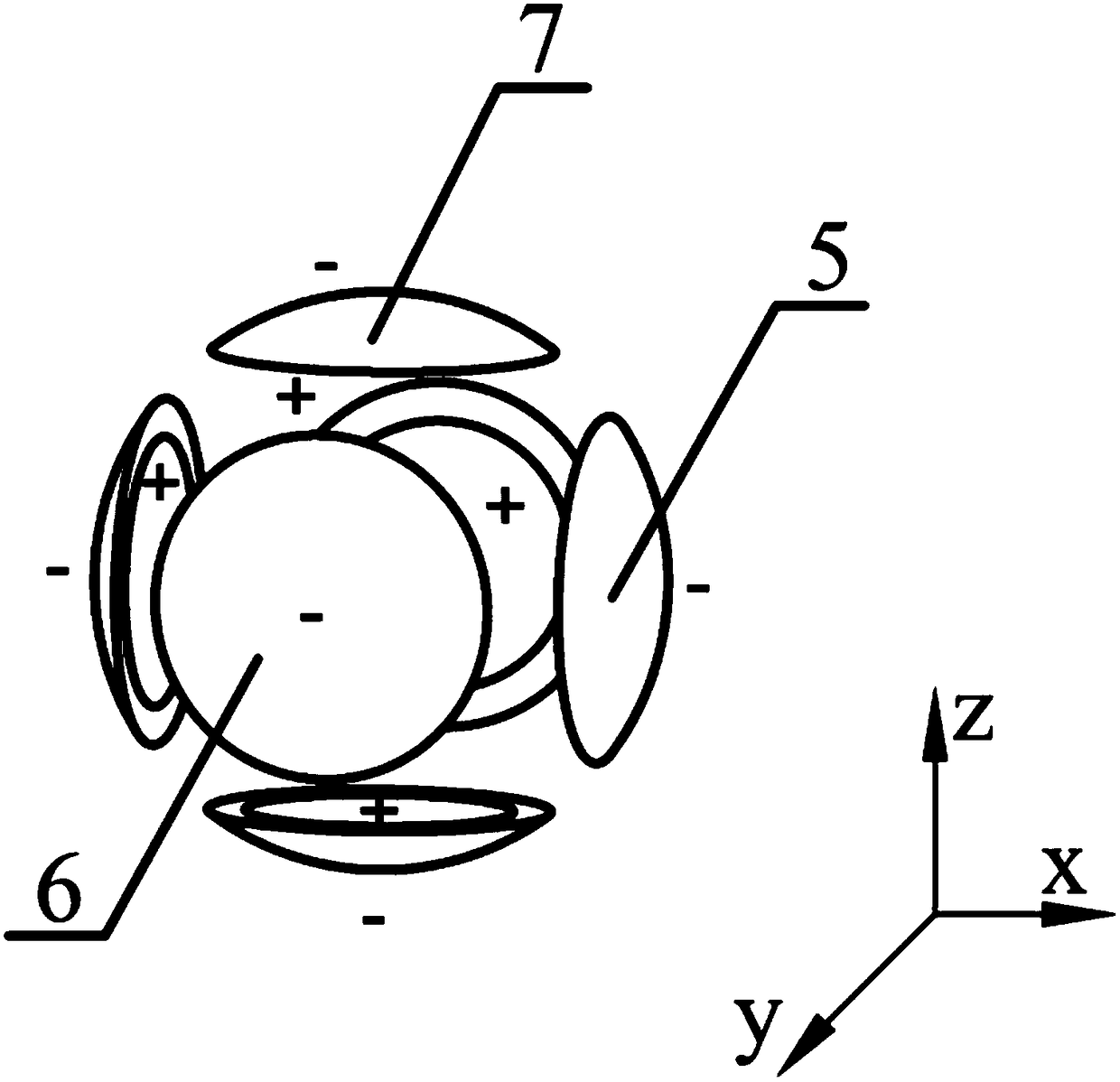 Three-degree-of-freedom spherical stator base body of ultrasonic motor stator and excitation method of stator base body