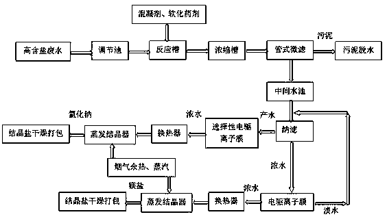 Salt crystallization separation device and process capable of realizing zero emission