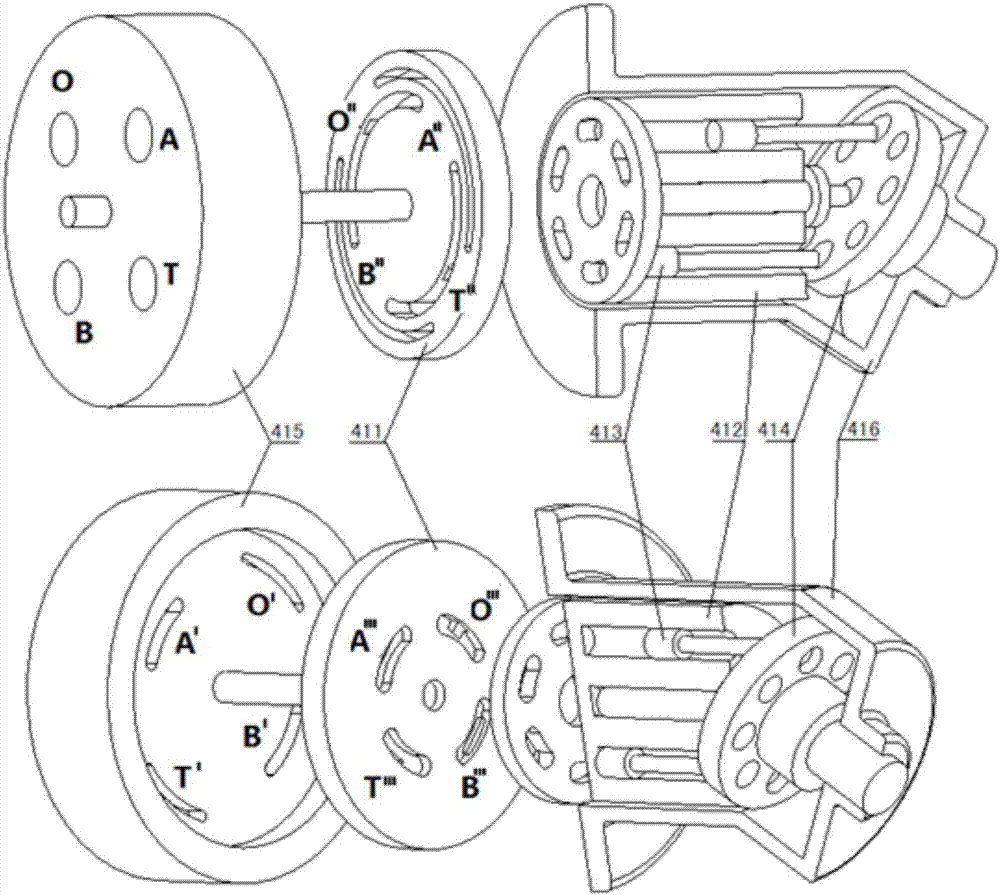 Energy-saving device based on hydraulic energy recovery of four-way hydraulic transformer, for single-pump excavator