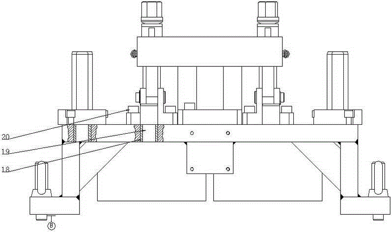 Pneumatic multi-station linkage drilling and boring clamp for lifting lug portion processing