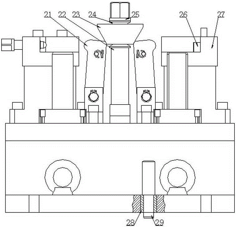 Pneumatic multi-station linkage drilling and boring clamp for lifting lug portion processing