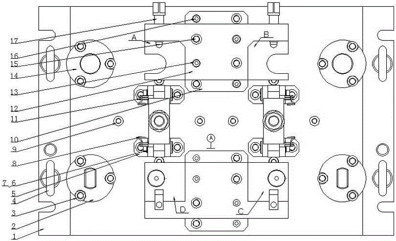 Pneumatic multi-station linkage drilling and boring clamp for lifting lug portion processing