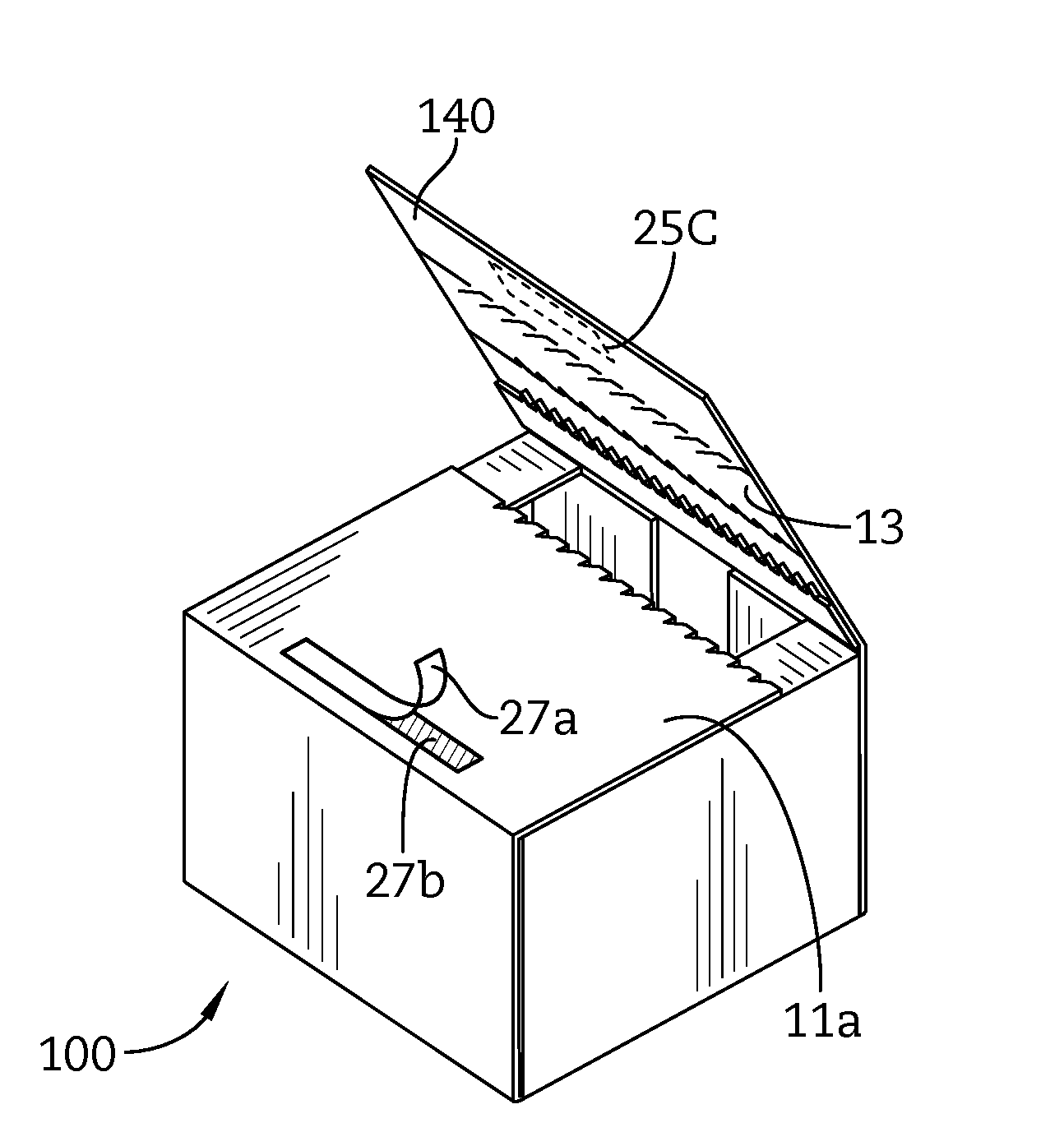 Reversible box with tear-away strips