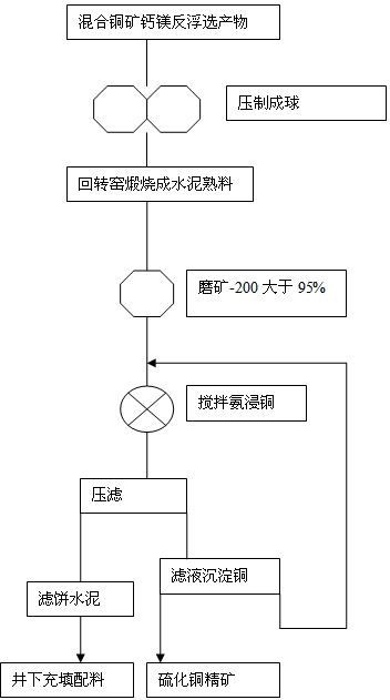 Comprehensive utilization method of reverse flotation products of calcium and magnesium carbonates in mixed copper ores