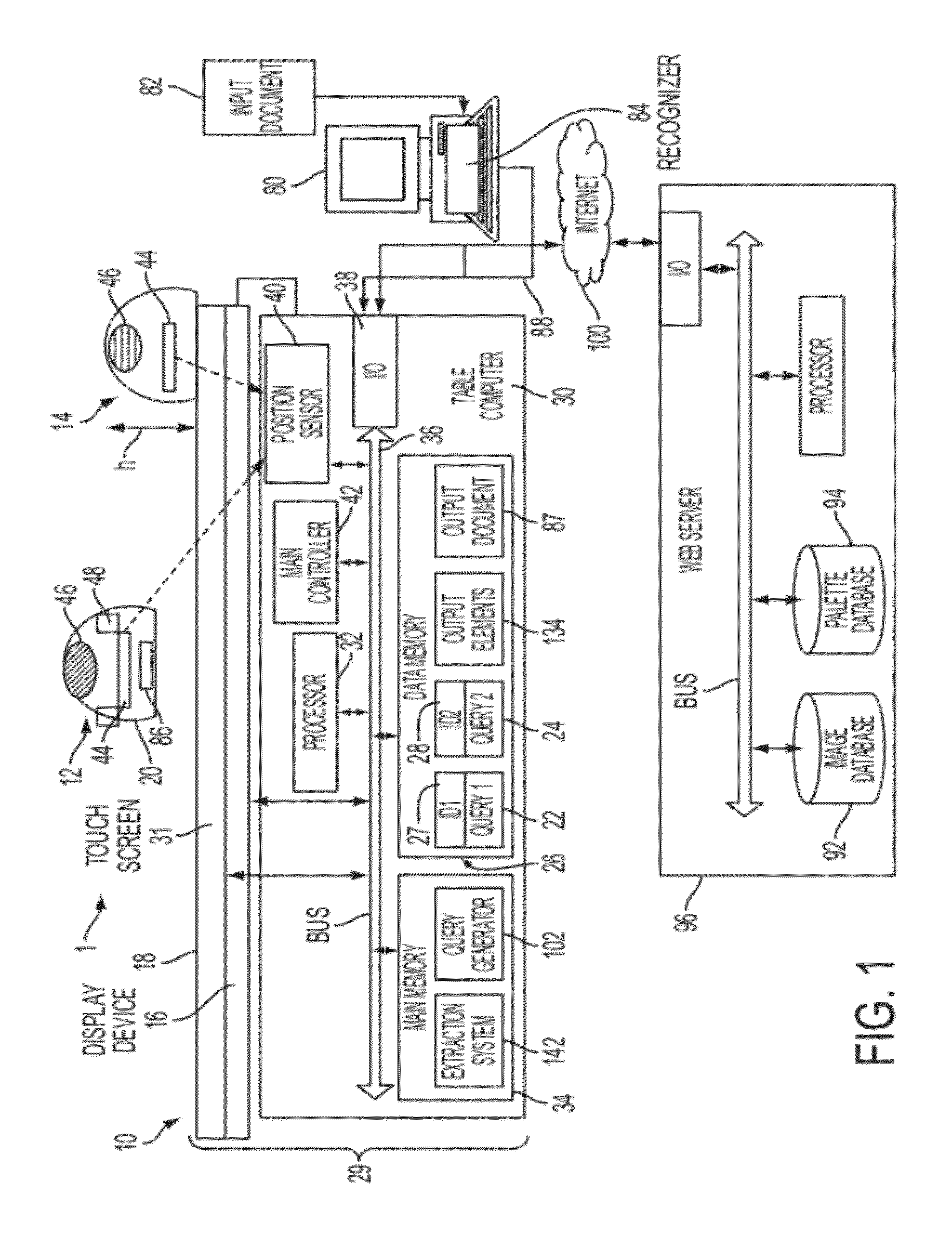 System and method for collaborative graphical searching with tangible query objects on a multi-touch table