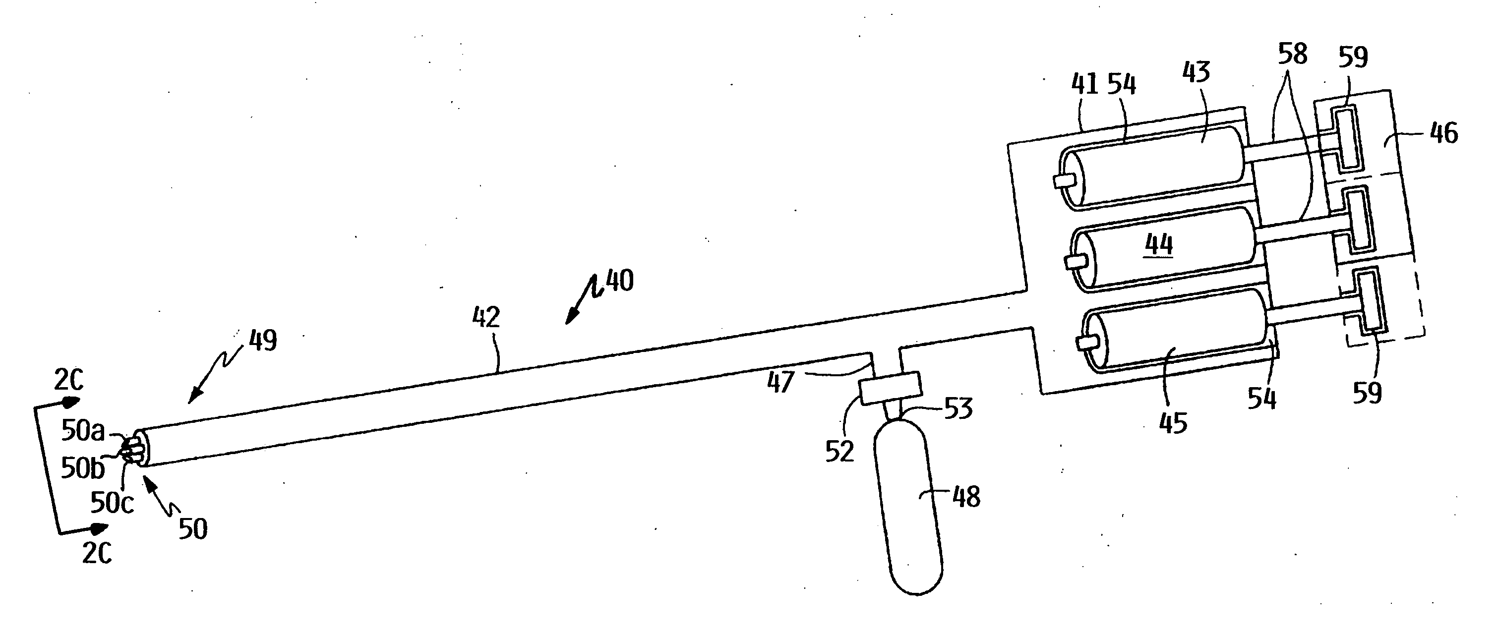 Spray for fluent materials