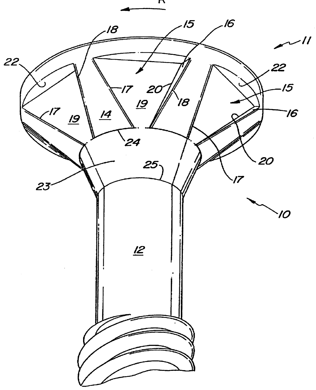 Self-countersinking screw with cutting receiving pockets