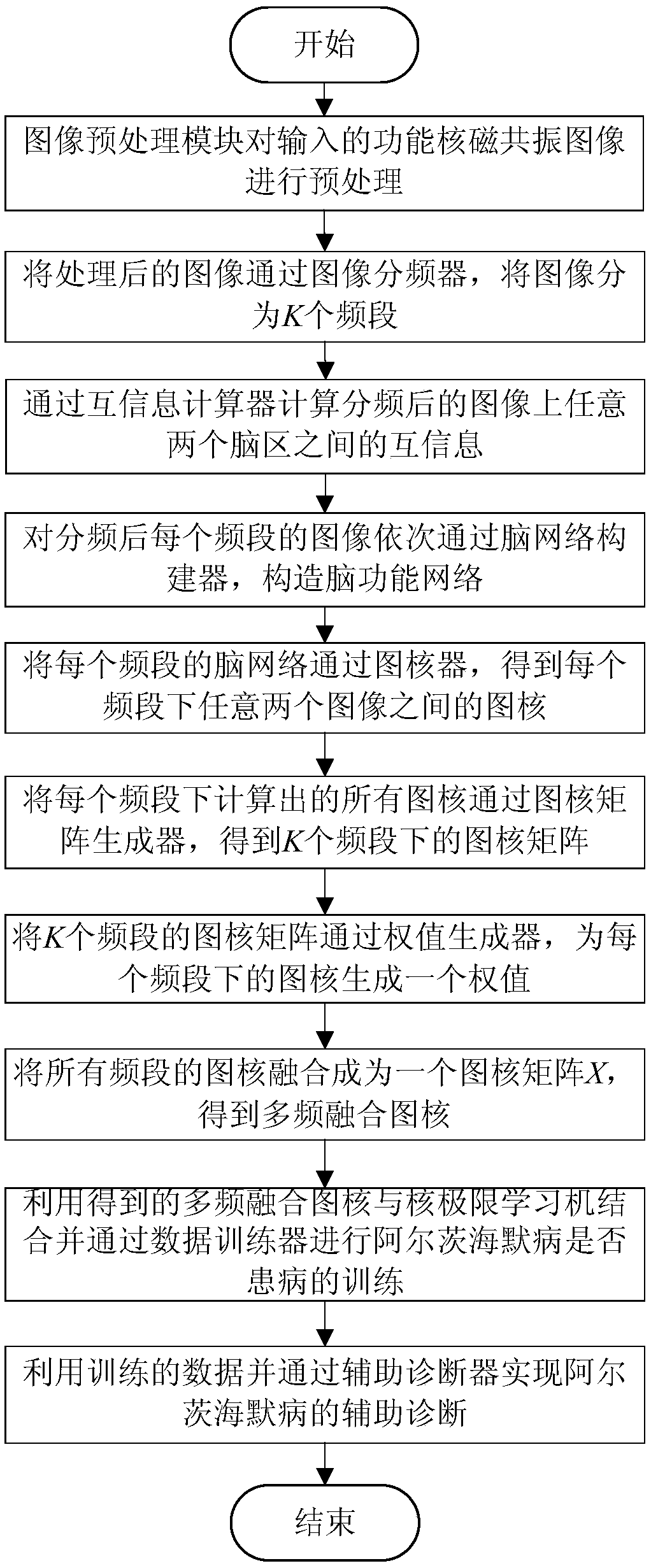 Alzheimer's disease auxiliary diagnosis device and method based on brain network multi-frequency fusion image core