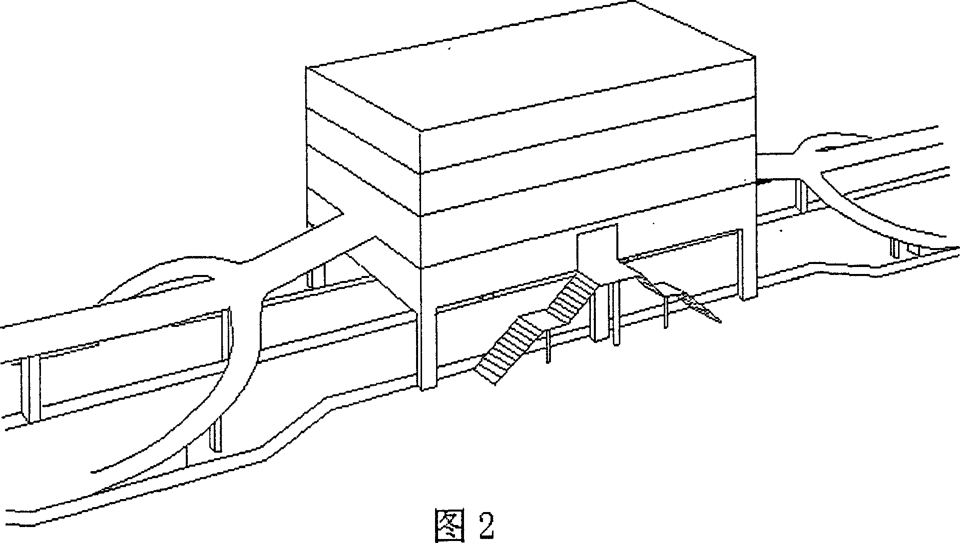 Communication facility with integrated function of pedestrian street crossing fast public transit and parking and method thereof