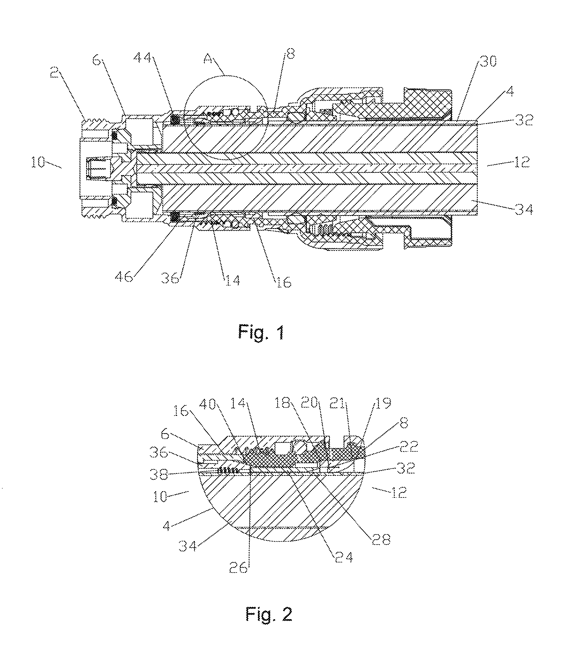 Coaxial connector with cable diameter adapting seal assembly and interconnection method