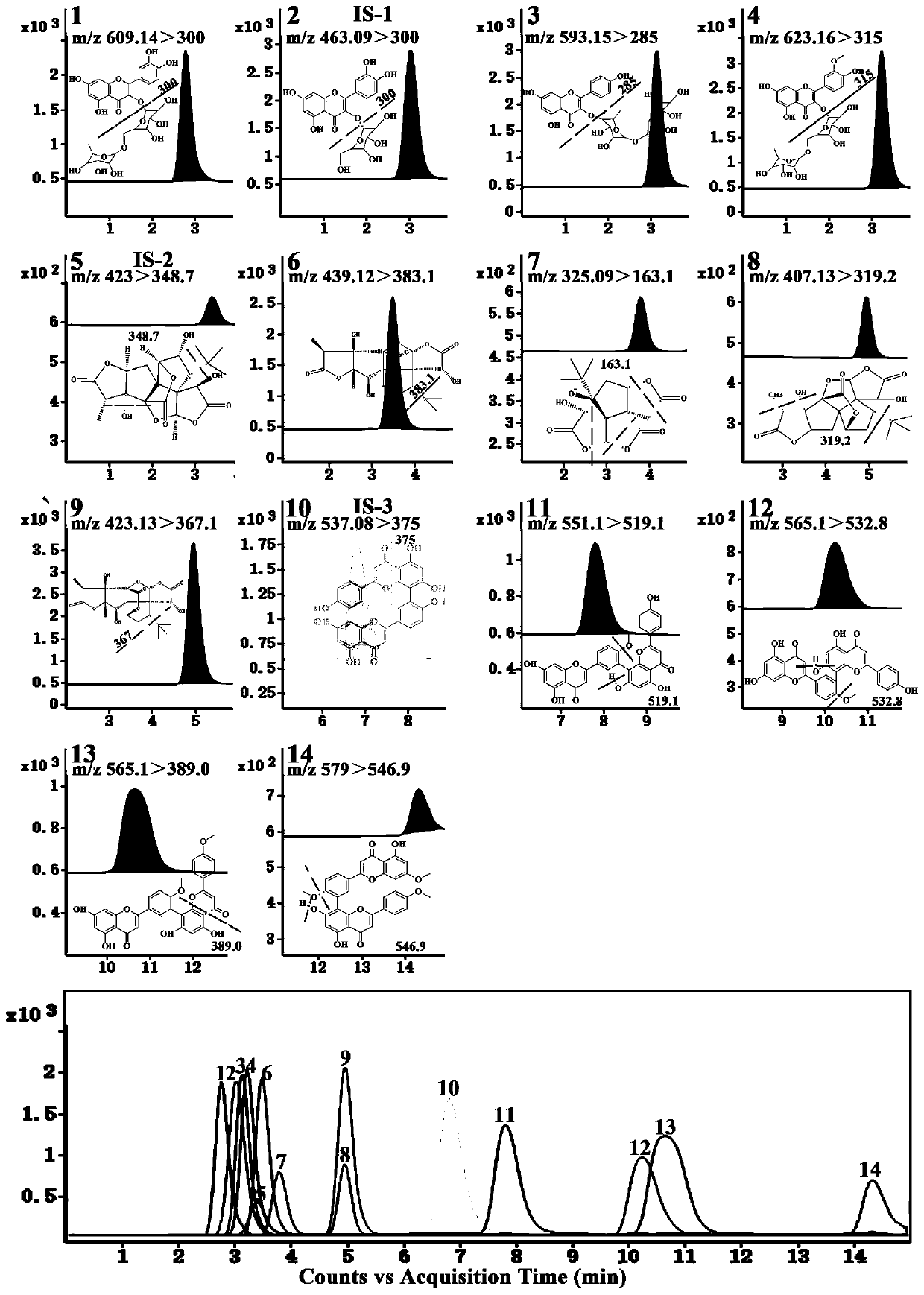 Method for measuring active ingredient content in Ginkgo biloba L. leaves