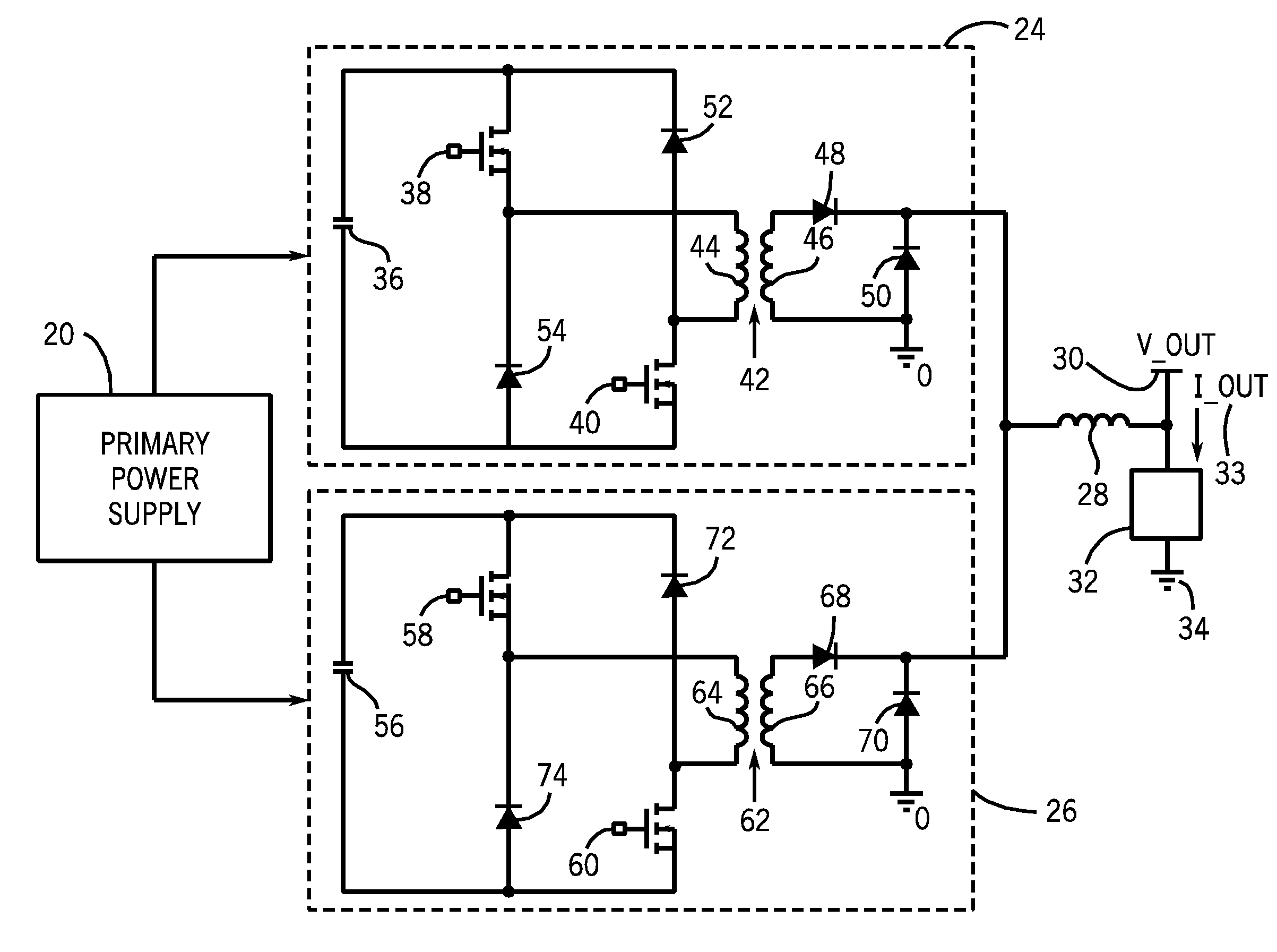 Welding or cutting power supply using phase shift double forward converter circuit (PSDF)