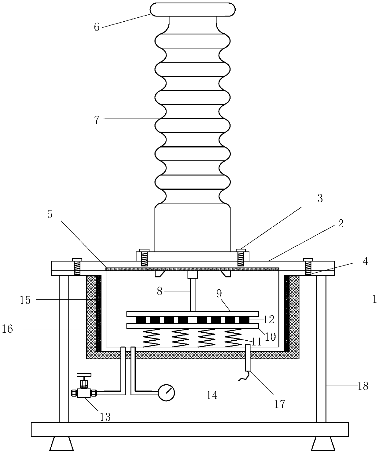 Combined heat-power test device for compatibility between gas and solid material