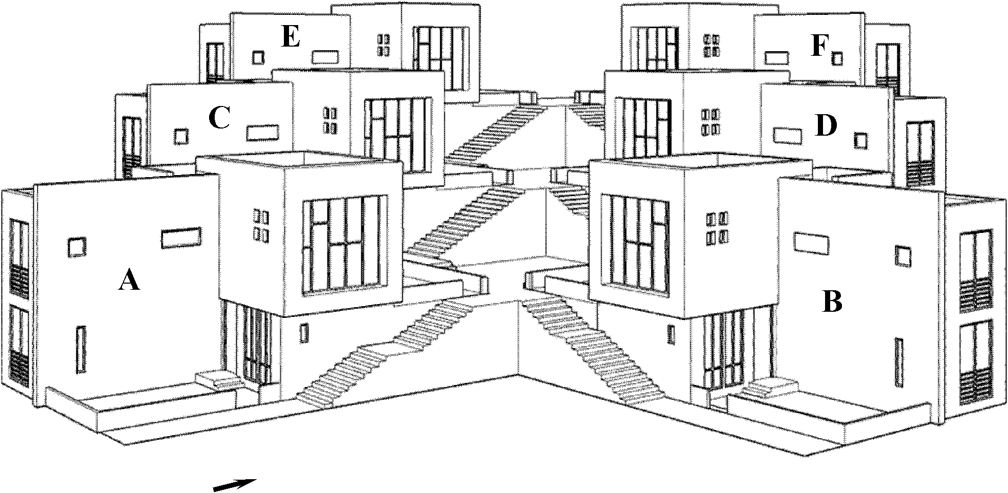 Combined type dwelling with cascade compounds in mountainous region