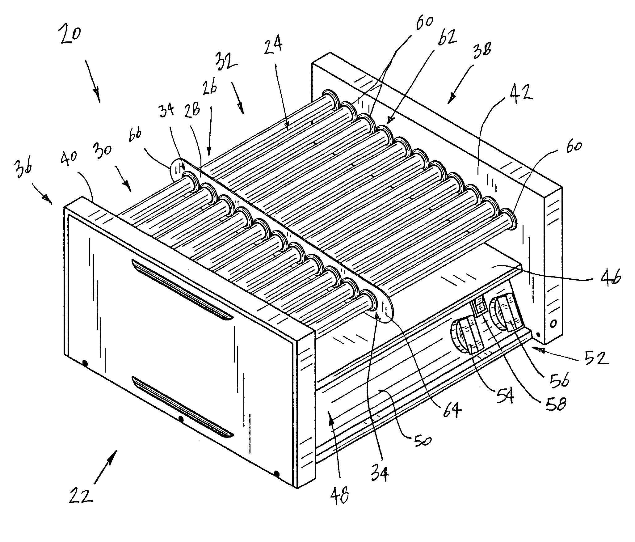 Section divider ensemble for roller grill for cooking human food