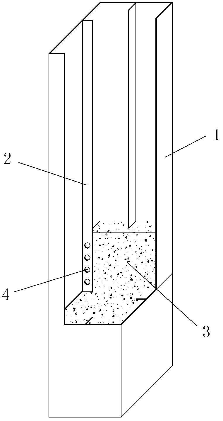 Cylindrical construction part provided with holed stiffening ribs and filled with steel fiber reinforced concrete