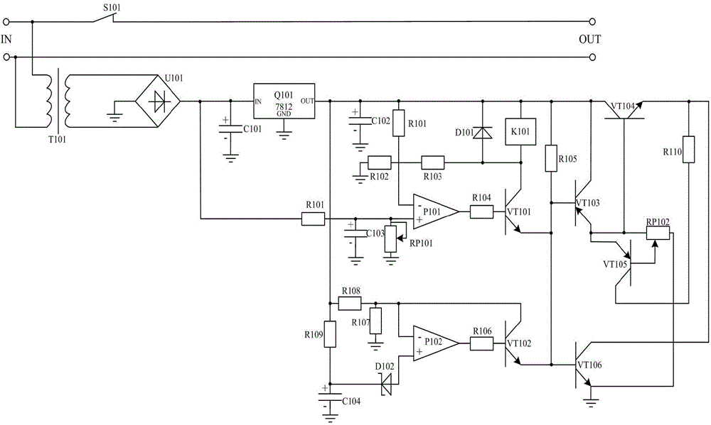 Combined protection type mixed triggering power source based on logic protection amplifying circuit