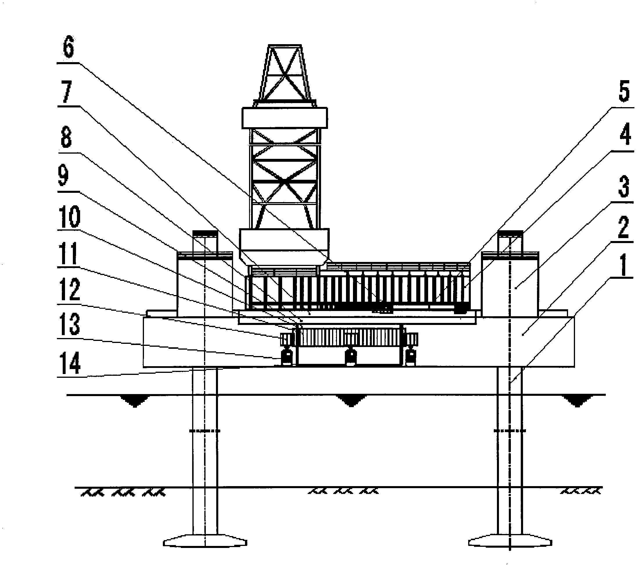 Offshore multi-directional self-elevating petroleum drilling platform