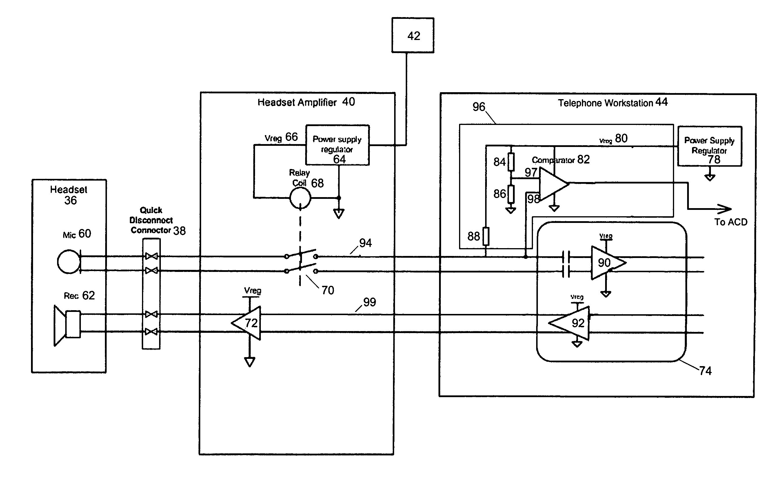 Auto host disconnect on loss of power to a headset amplifier