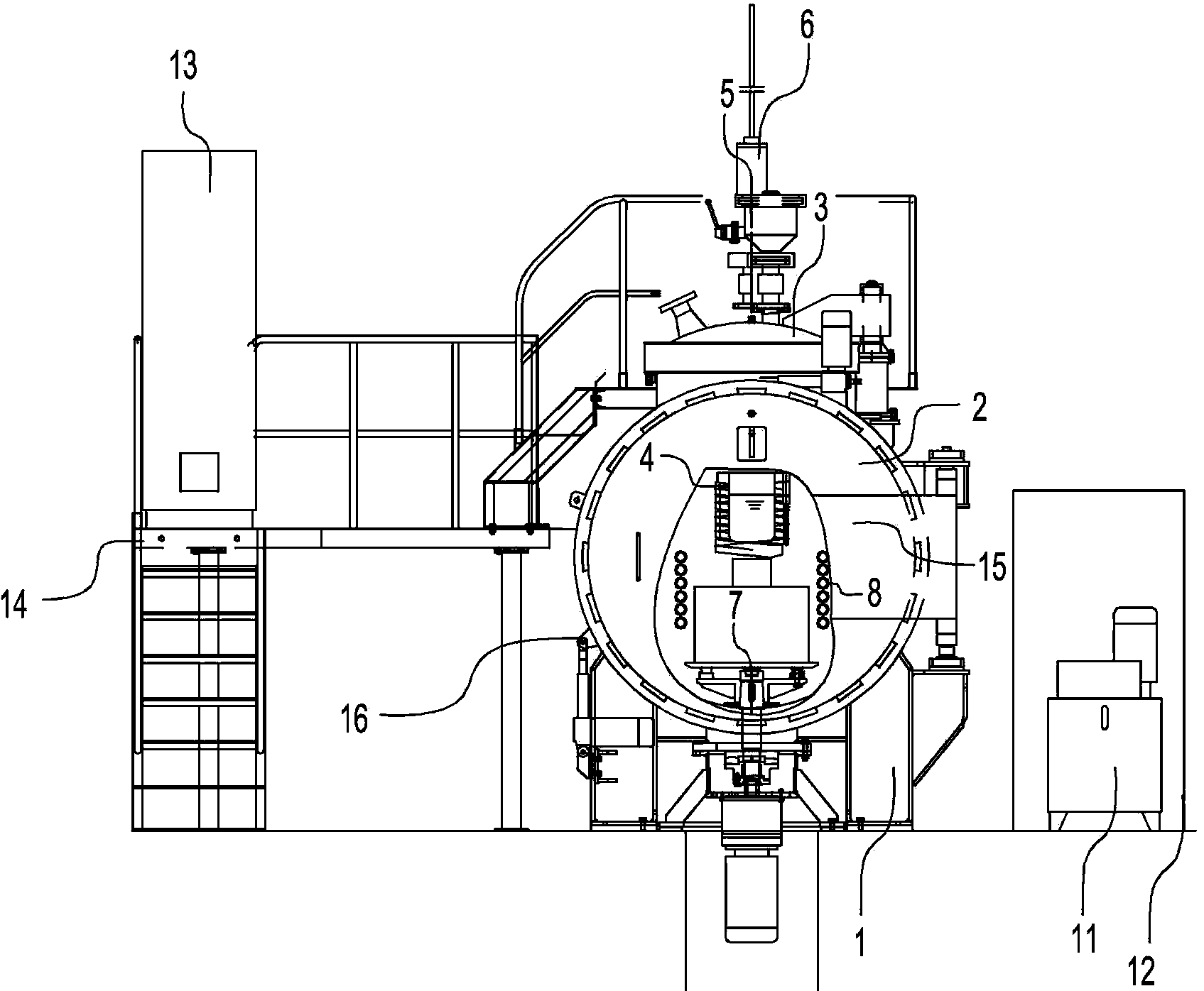 Electromagnetic-stirring pressurized centrifugal large-opening vacuum fusion casting furnace