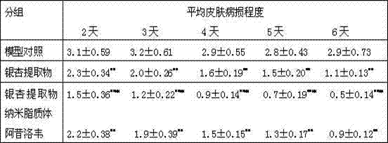 Application of gingko extract nanometer liposome in acne removing and dermatosis treatment