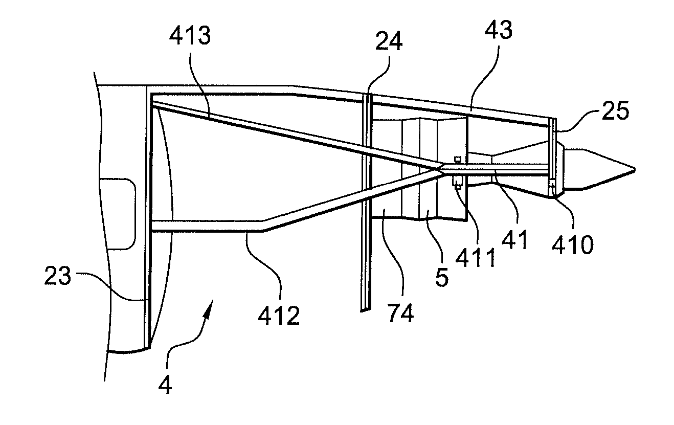 Beam mounted rear propulsion system for an aircraft and aircraft with such system