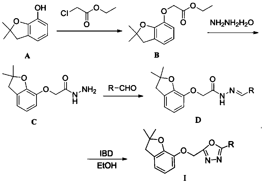 Benzofuranol-based oxadiazole derivative and preparation method and application thereof