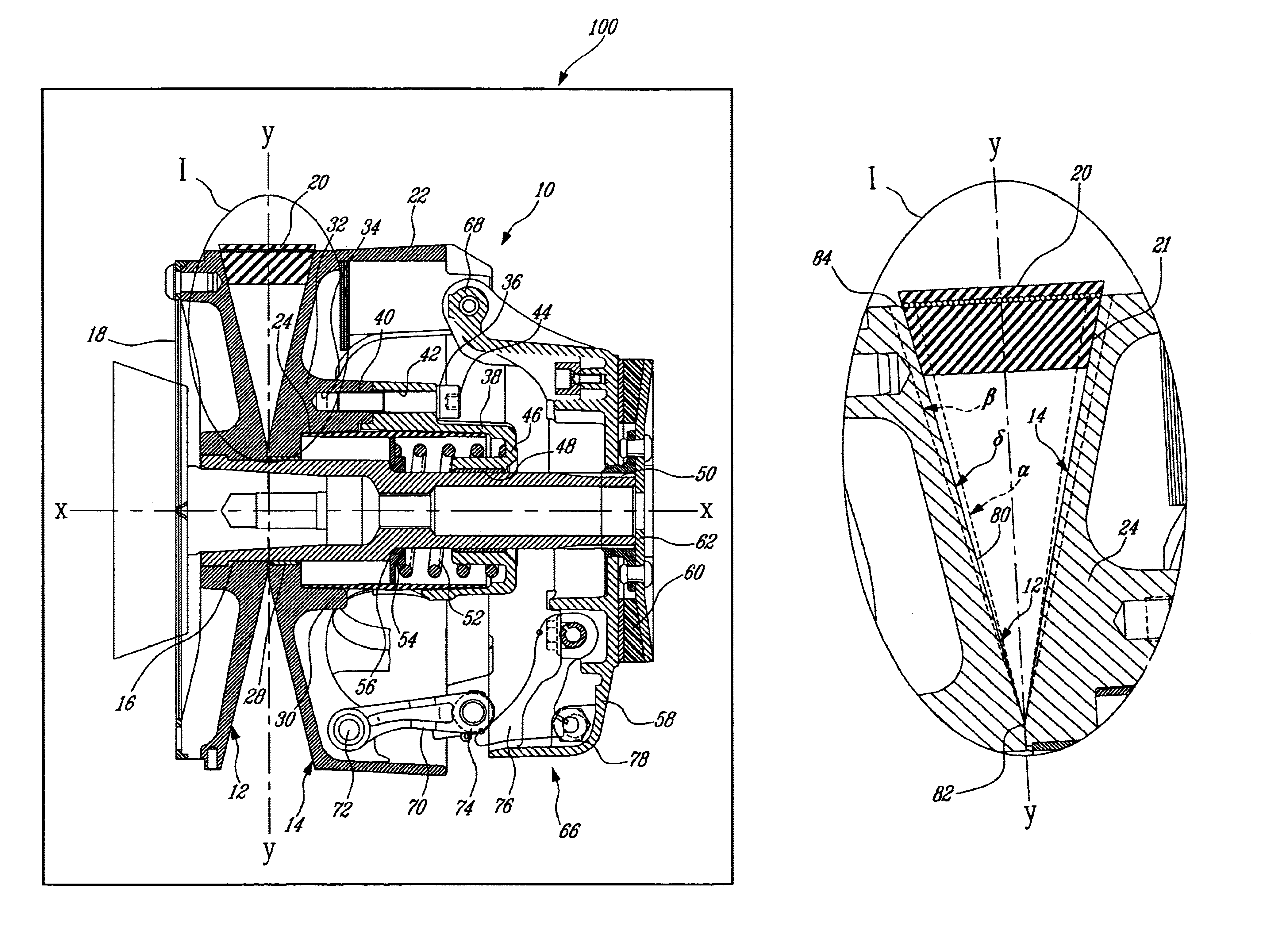 Pulley having progressively variable sheave angle