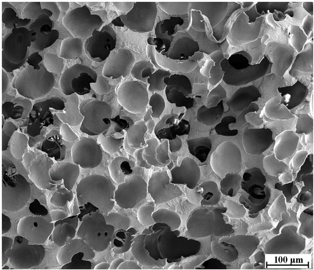 Method for preparing rubber-toughened PS foam material through extrusion of supercritical fluid