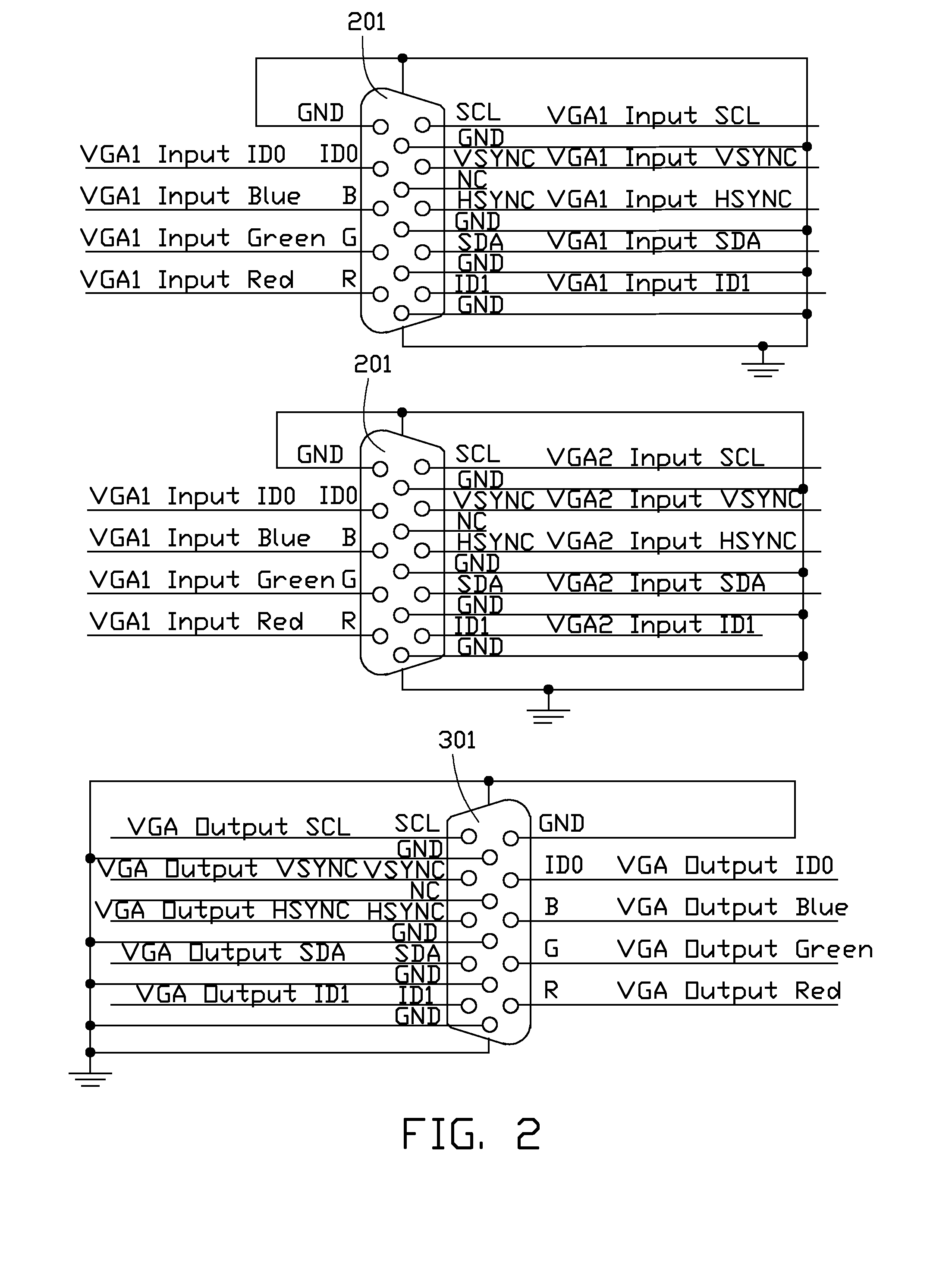 Dual video graphics array connectors testing system