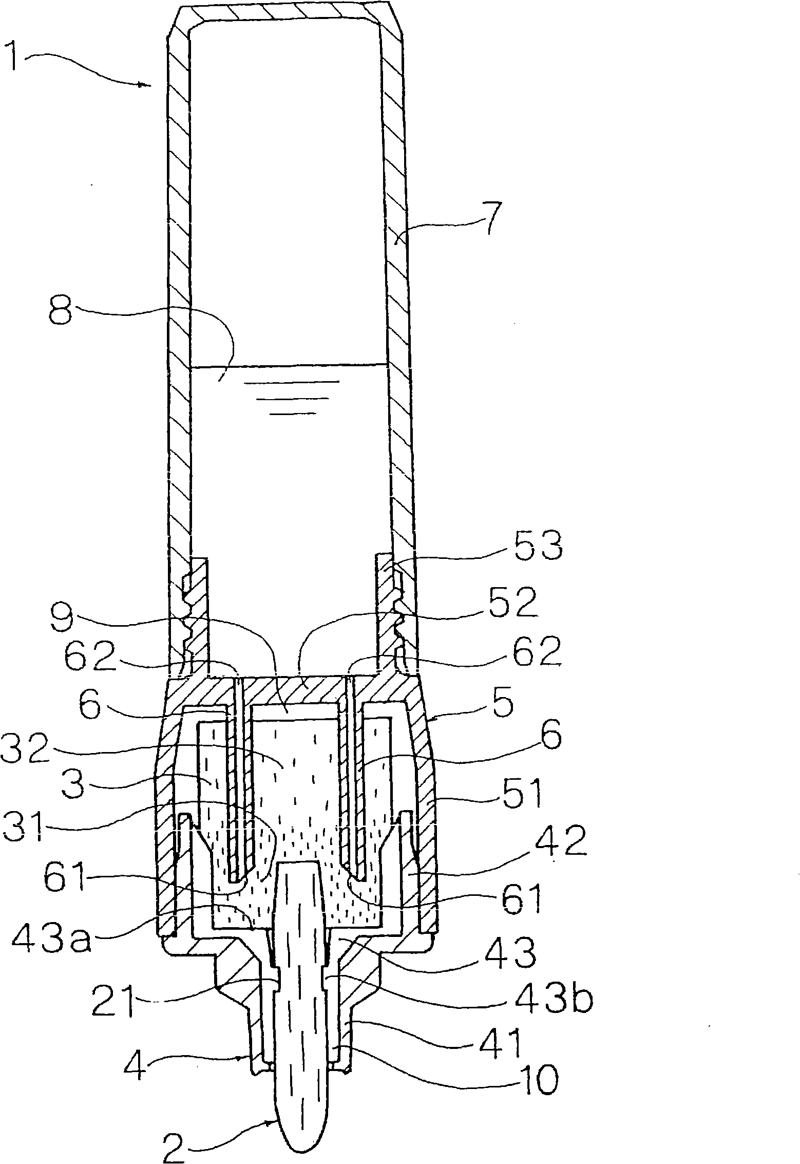 Liquid directly fed type writing instrument