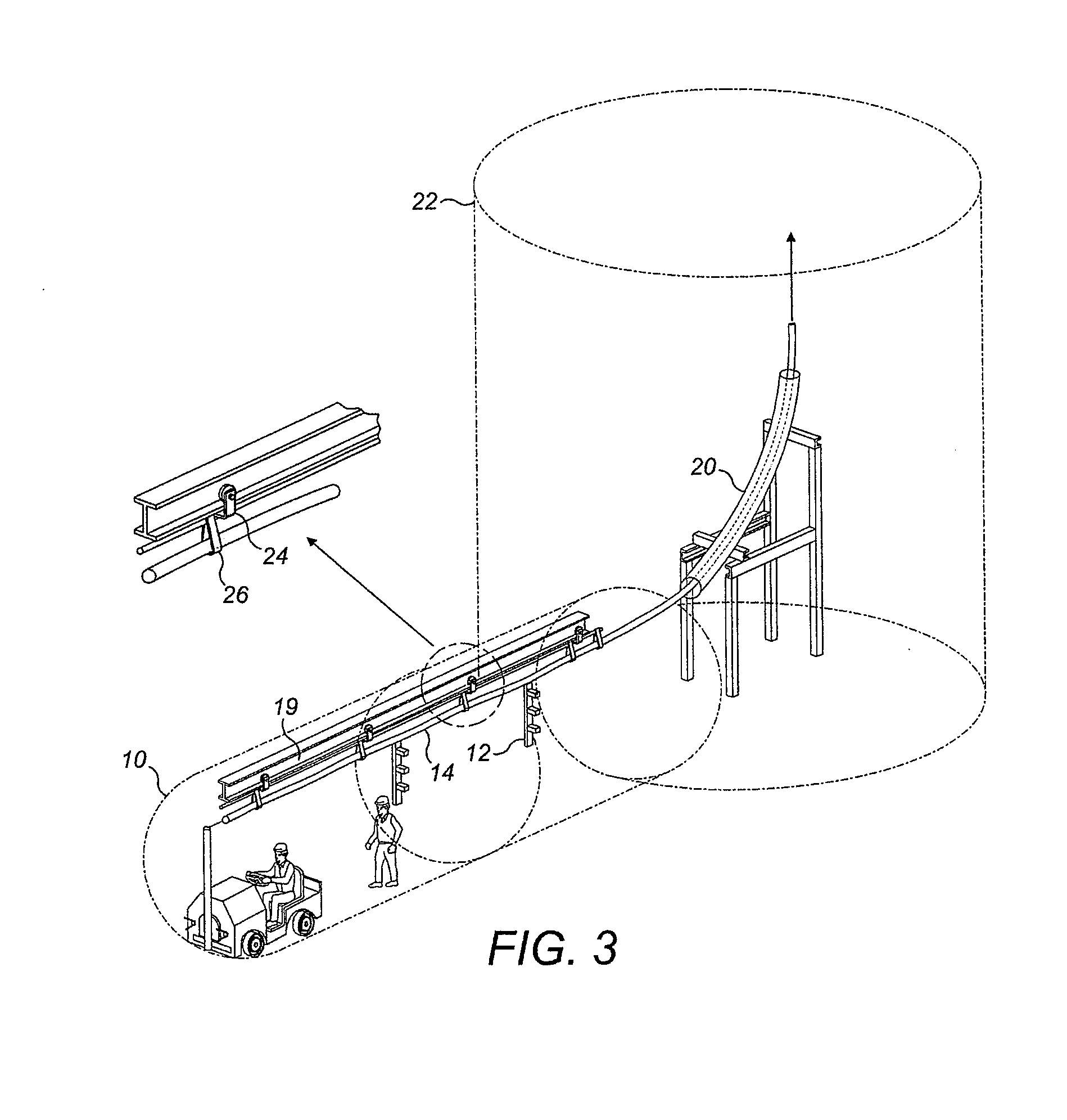 Method and apparatus for the installation of cables or pipes in tunnels