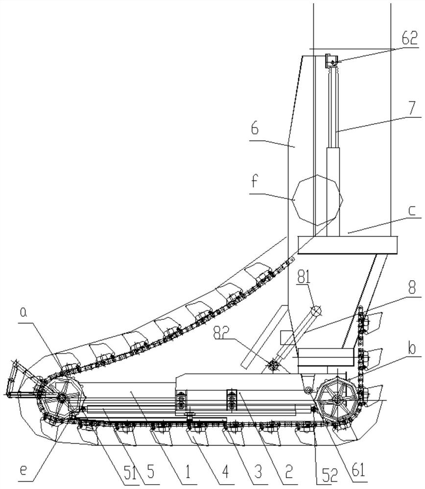 Chain bucket type continuous ship unloader material taking device with floating compensation function