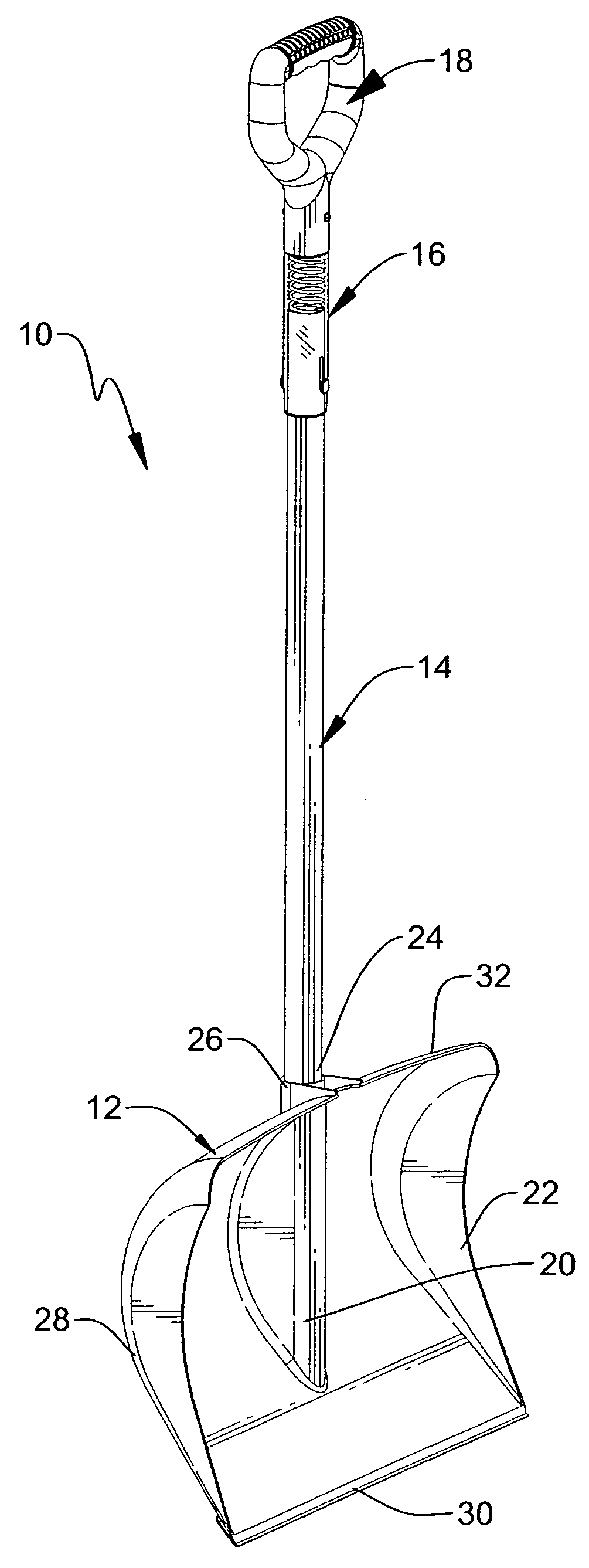 Shock absorbing shovel assembly