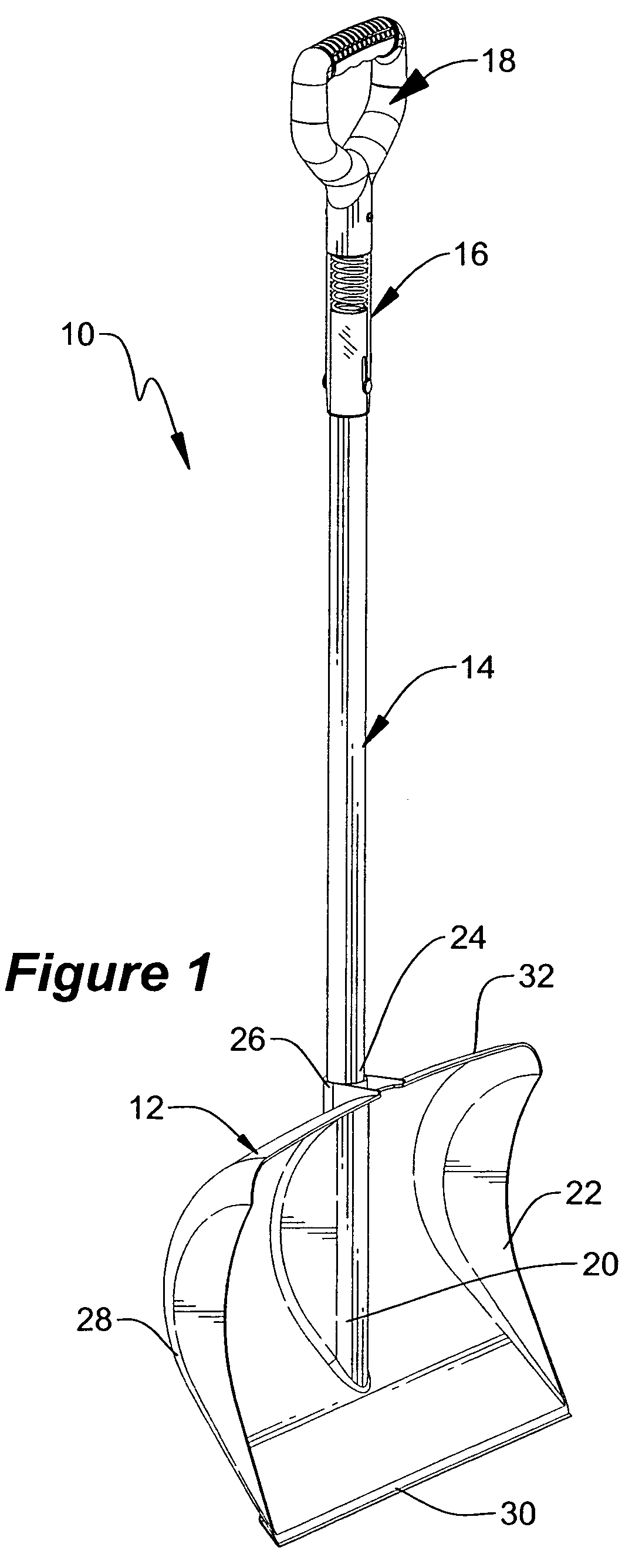 Shock absorbing shovel assembly