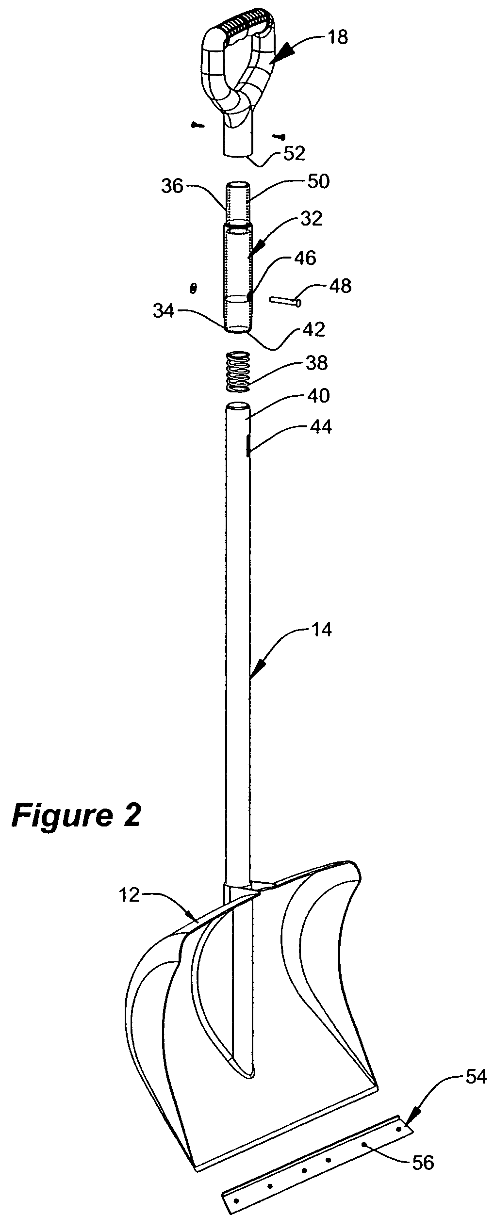 Shock absorbing shovel assembly