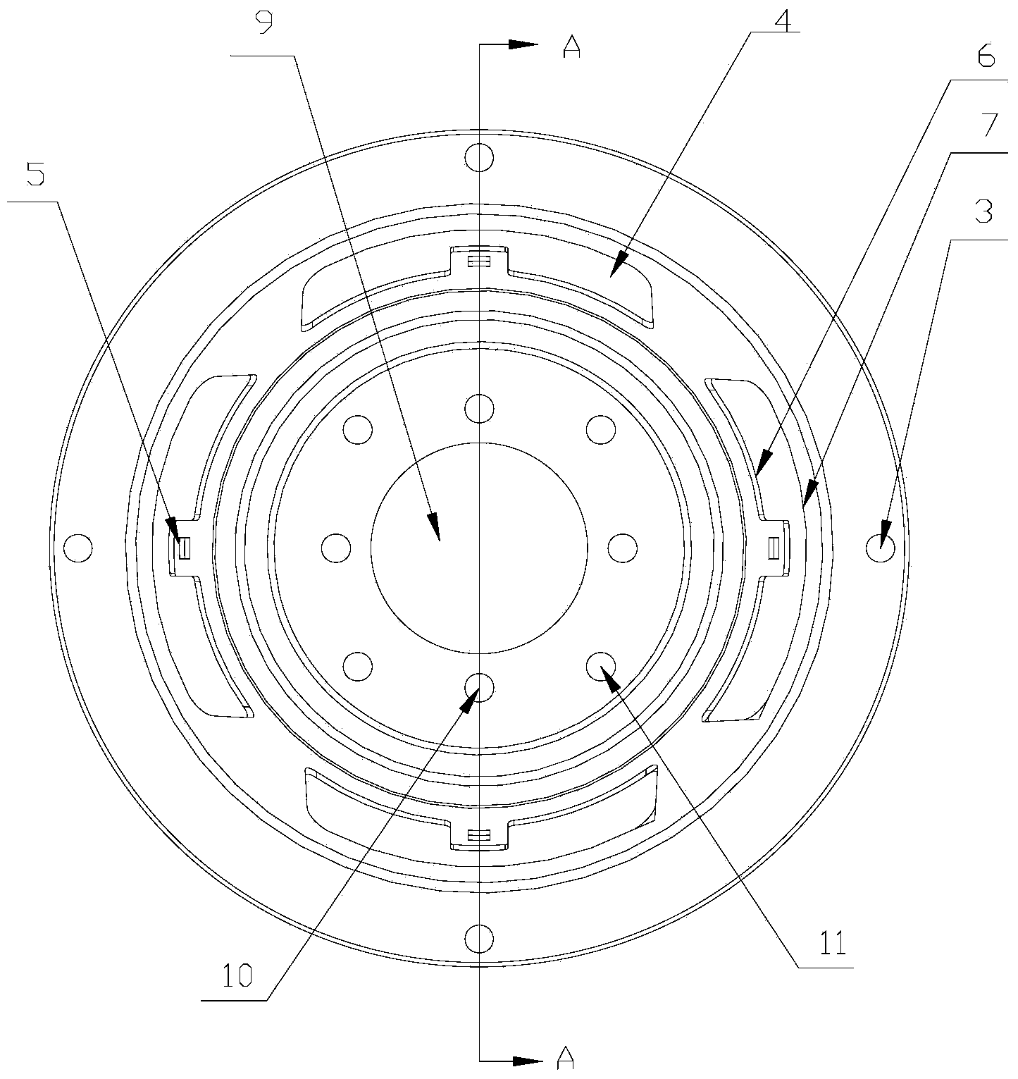 Speaker frame machining process performed by sequentially punching ear flowers and center hole