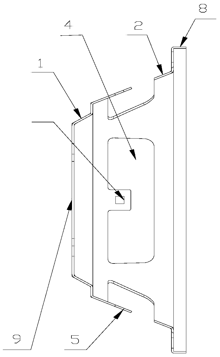 Speaker frame machining process performed by sequentially punching ear flowers and center hole