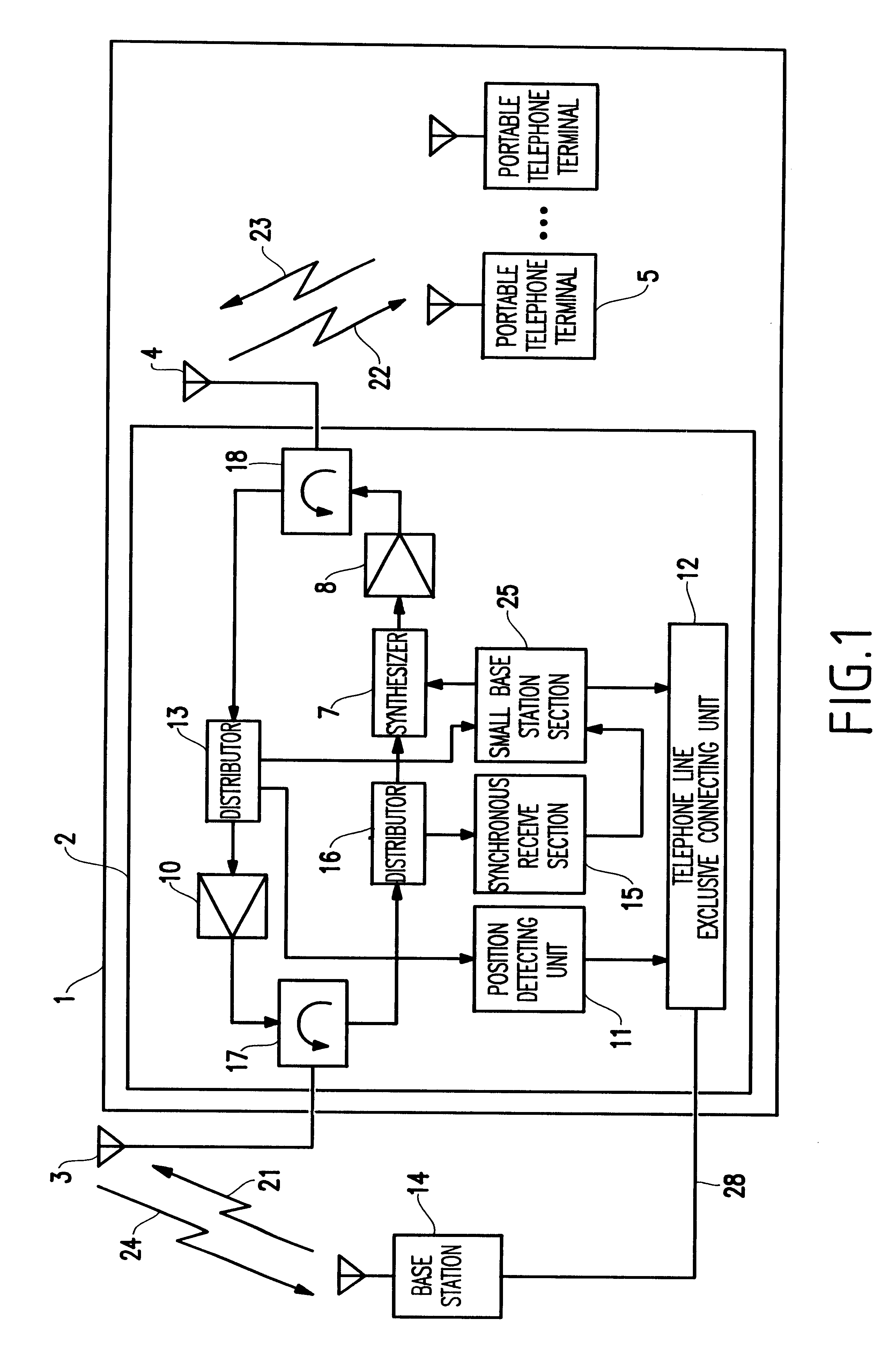 Time divisional duplex (TDD) system portable telephone relay device