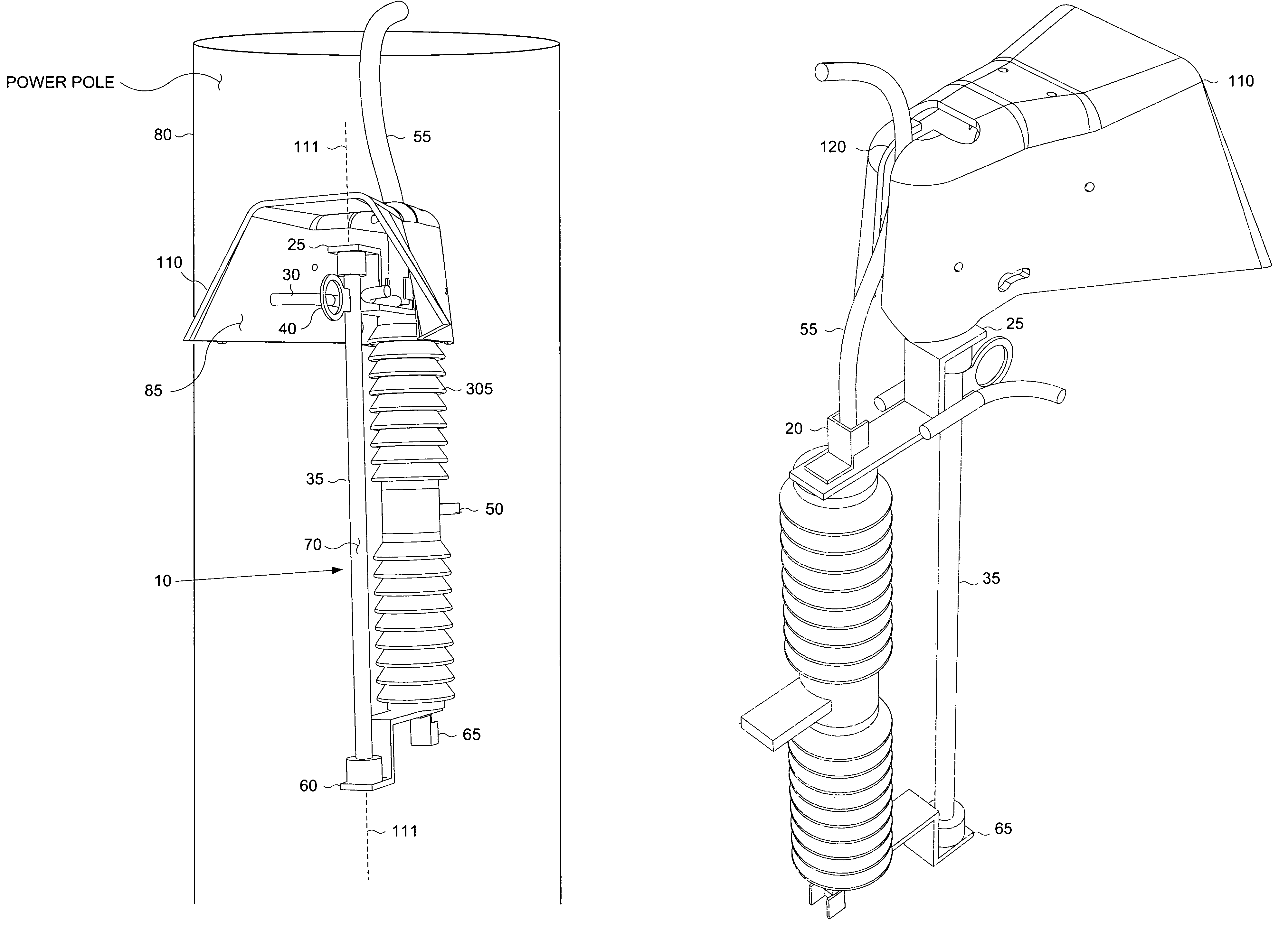 Method and apparatus for protection of wildlife from contact with power phase cutout mechanism