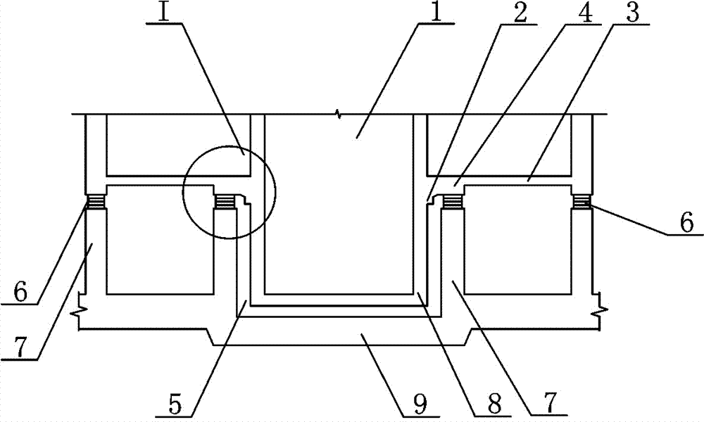 Vibration isolation structure of shaftway lower-hanging type converting bracket and construction method of vibration isolation structure