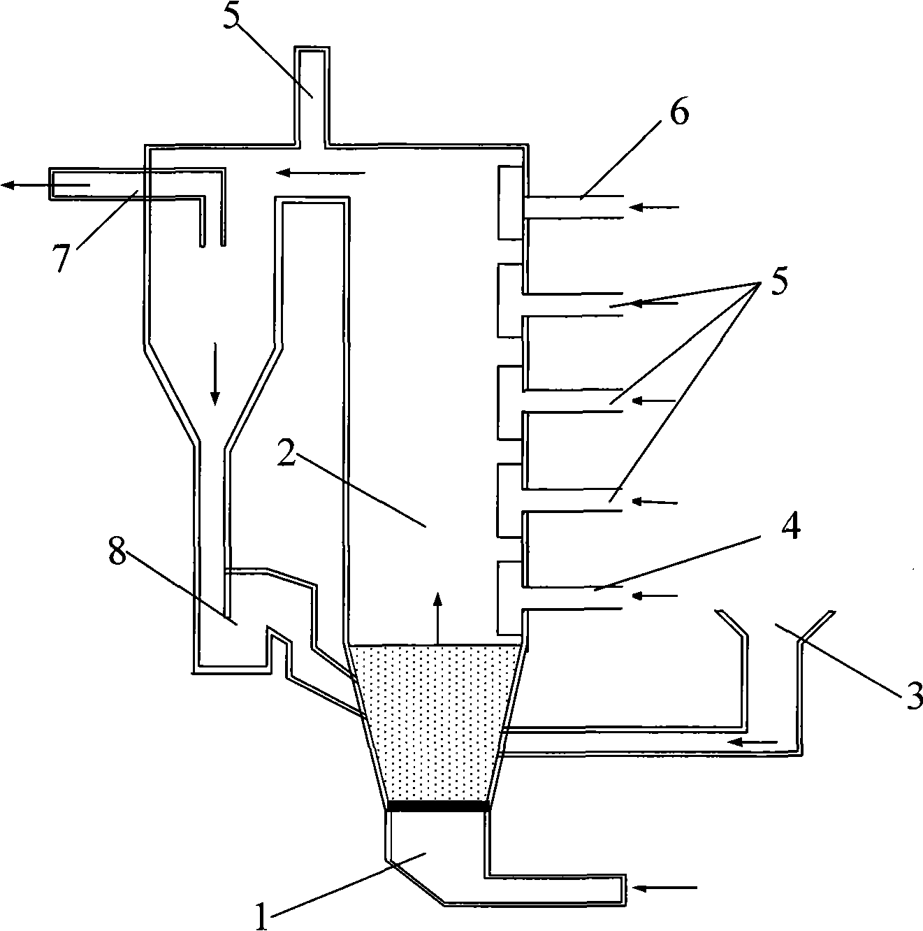 Biomass gasified gas re-burning mode and system for coal-fired fluidized bed